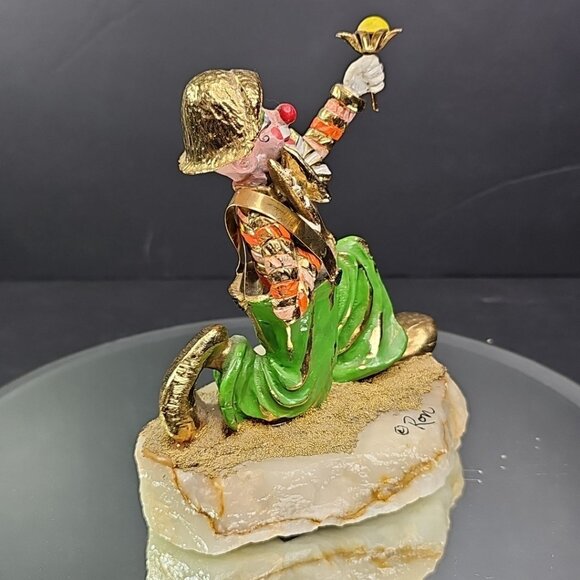 Vintage Ron Lee Signed Hobo Clown Holding Flower Figurine Brass And Enamel - Picture 2 of 12